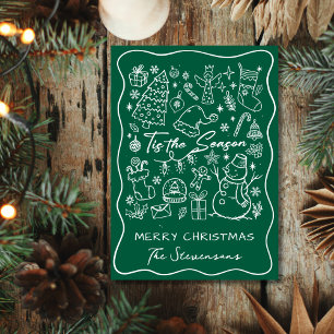 Leuke met de hand getekende groene witte gevouwen  feestdagen kaart