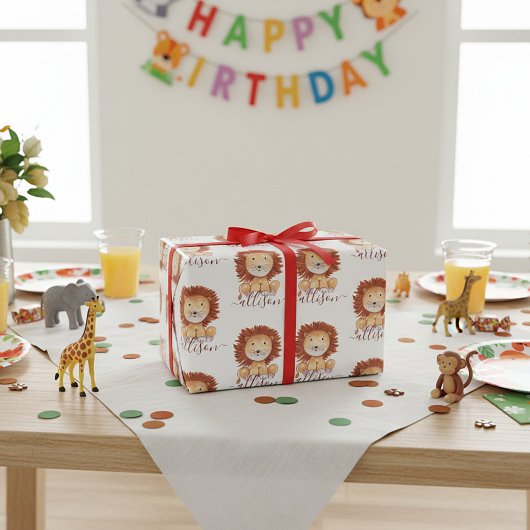 Leuke met de hand getekende leeuw gepersonaliseerd cadeaupapier