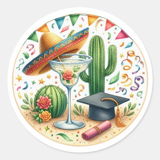 Leuke Mexicaans getinte Fiesta afstudeerfeest Ronde Sticker (Voorkant)