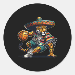 Leuke Mexicaanse Cinco De Mayo Sombrero Jaguar Bas Ronde Sticker