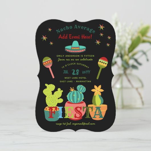 Leuke Mexicaanse FIESTA uitnodigingen NACHO GEMIDD (Staand voorkant)