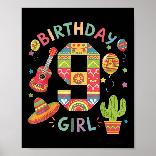 Leuke Mexicaanse themafeest 9e verjaardag Fiesta 9 Poster (Voorkant)