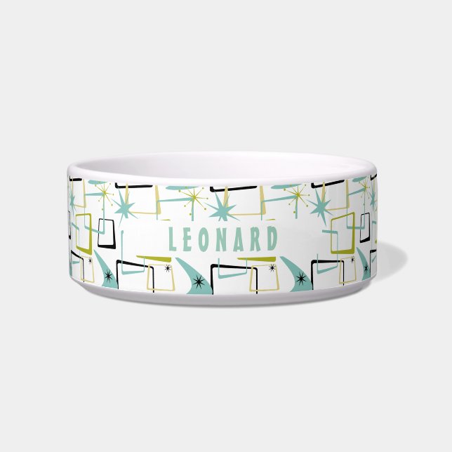 Leuke Mid-Century Space Atomic Abstracte Pleinen N Voerbakje (Voorkant)