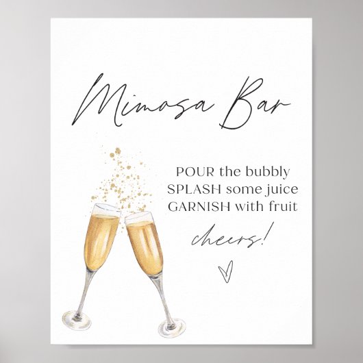 Leuke minimalistische champagne mimosa bar teken poster (Voorkant)