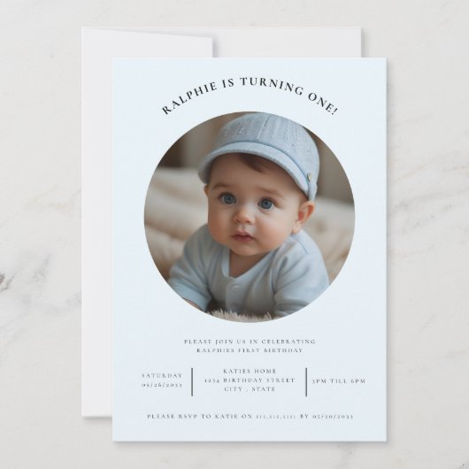 Leuke minimalistische foto Eerste Verjaardag bord  Kaart (Voorkant)