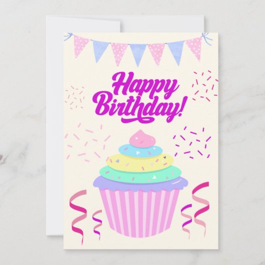 Leuke minimalistische Happy Birthday Cupcake Kaart (Voorkant)