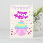 Leuke minimalistische Happy Birthday Cupcake Kaart (Staand voorkant)
