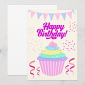 Leuke minimalistische Happy Birthday Cupcake Kaart (Voorkant / Achterkant)