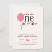 Leuke Miss Onederful roze ballon 1e verjaardag Kaart (Voorkant)