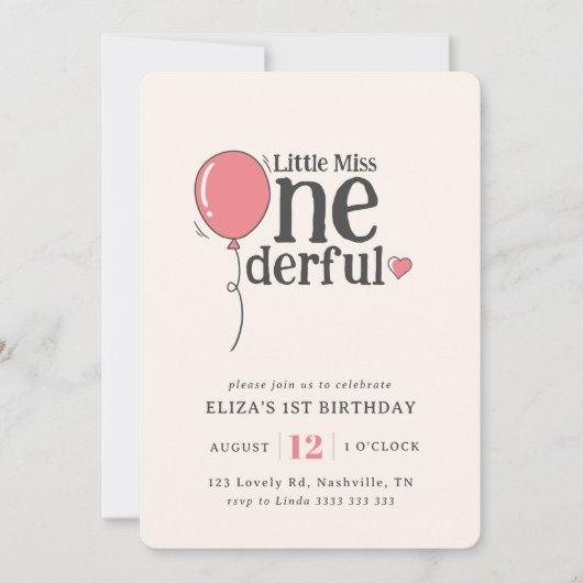 Leuke Miss Onederful roze ballon 1e verjaardag Kaart (Voorkant)