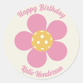 Leuke Mod Retro Pickleball Flower gepersonaliseerd Ronde Sticker