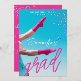 Leuke Modern Hot Pink Typo College School Afstudee Aankondiging