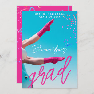 Leuke Modern Hot Pink Typo College School Afstudee Aankondiging