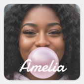 Leuke Moderne Aangepaste Foto Naam Maak Je Eigen Vierkante Sticker (Voorkant)