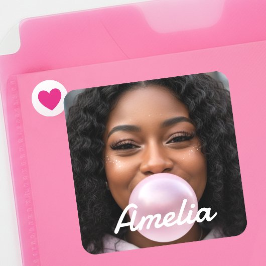 Leuke Moderne Aangepaste Foto Naam Maak Je Eigen Vierkante Sticker