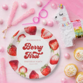 Leuke moderne Boho aardbeienbes 1e verjaardag Papieren Bordje (Feest)