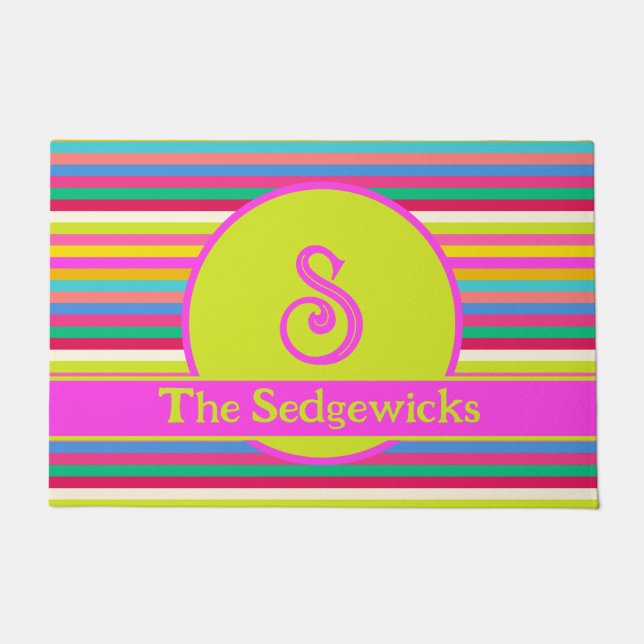 Leuke moderne Bright Stripes Multicolor Maximalist Deurmat (Voorkant)