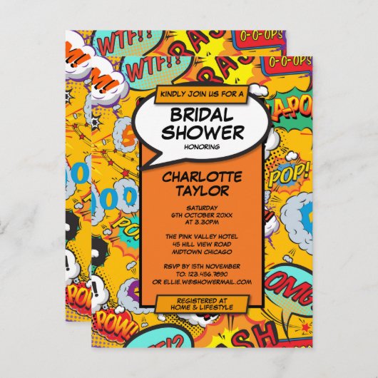 Leuke moderne bruidsmeisjesfeest stripboek uitnodiging briefkaart (Voorkant / Achterkant)