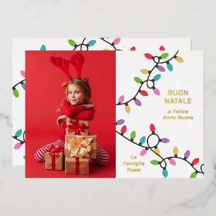 Leuke moderne Buon Natale kerstverlichting Foto Folie Feestdagenkaart
