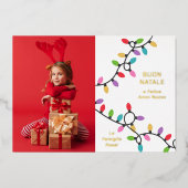 Leuke moderne Buon Natale kerstverlichting Foto Folie Feestdagenkaart (Voorkant)