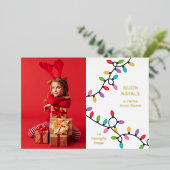 Leuke moderne Buon Natale kerstverlichting Foto Folie Feestdagenkaart (Staand Voorkant)