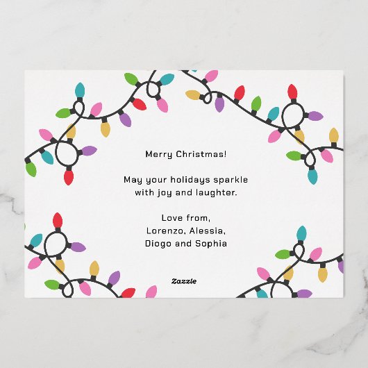 Leuke moderne Buon Natale kerstverlichting Foto Folie Feestdagenkaart (Achterkant)