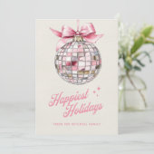 Leuke Moderne Disco Bal Ornament Prettigste Feestd Feestdagenkaart (Staand voorkant)