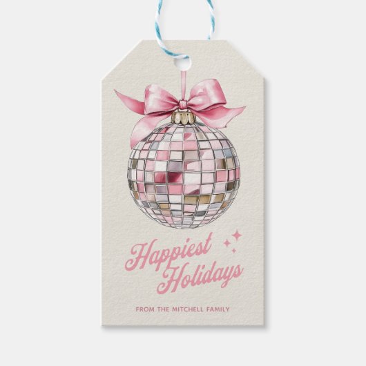 Leuke moderne discobal Ornament Gelukkigste Feestd Cadeaulabel (Voorkant)