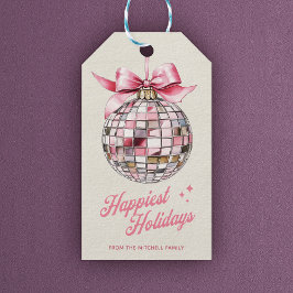 Leuke moderne discobal Ornament Gelukkigste Feestd Cadeaulabel