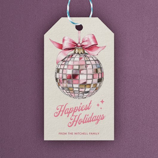Leuke moderne discobal Ornament Gelukkigste Feestd Cadeaulabel