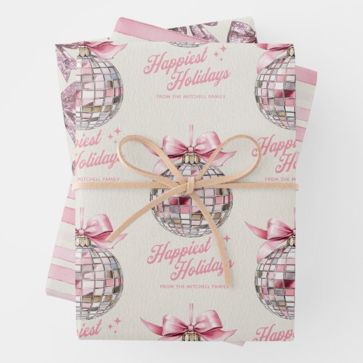 Leuke moderne discobal Ornament Gelukkigste Feestd Inpakpapier Vel (In situ)