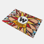 Leuke moderne familienaam monogram stripboek deurmat (Schuin)