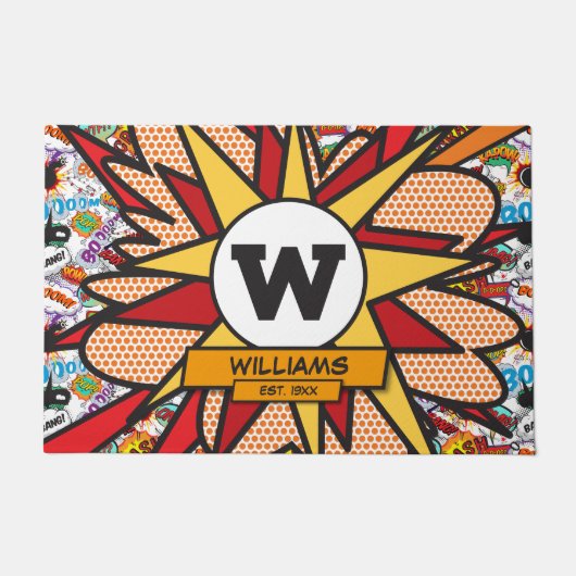 Leuke moderne familienaam monogram stripboek deurmat (Voorkant)
