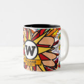 Leuke Moderne Familienaam Monogram Stripboek Tweekleurige Koffiemok (Voorkant rechts)