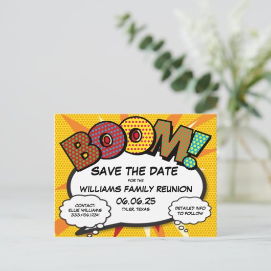 Leuke moderne familiereünie-feest save the date  aankondigingskaart (Staand voorkant)