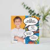 Leuke moderne foto verjaardagsfeestje blauw elke l kaart (Staand voorkant)