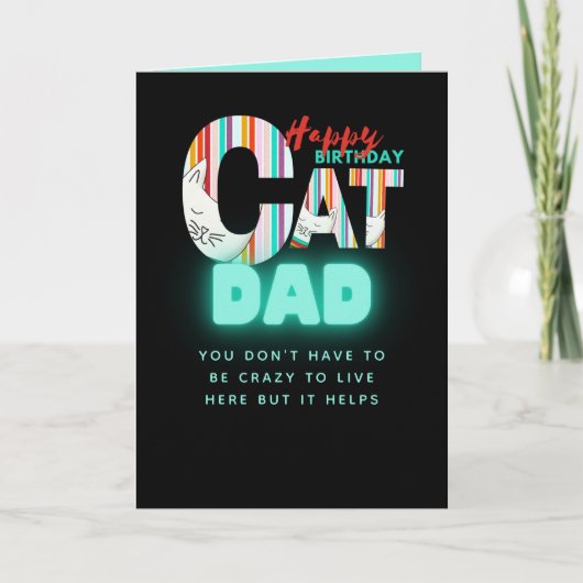 Leuke moderne gekke kat papa verjaardag kaart (Voorkant)