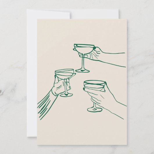 Leuke & Moderne Handgetekende Groene & Crème Kerst Kaart (Achterkant)