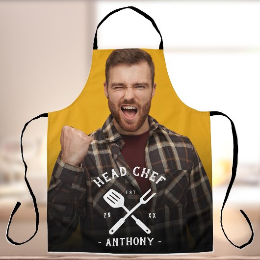 Leuke moderne hoofdchef Cool naam foto heren Schort