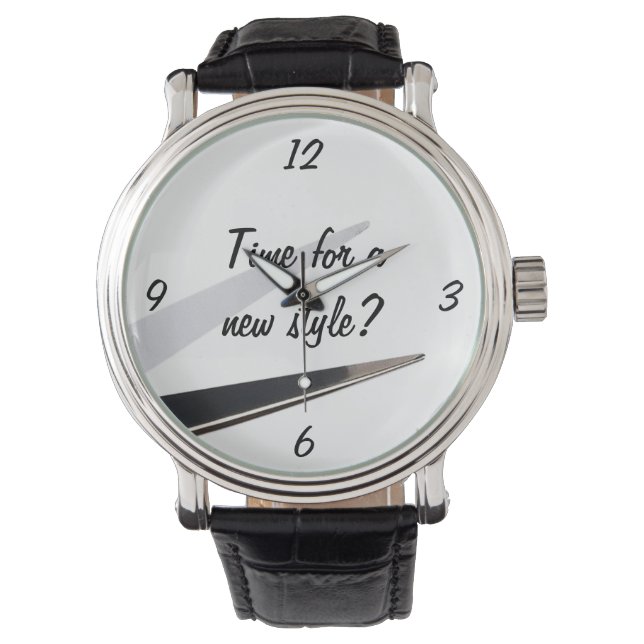 Leuke moderne kapper haarstylist retro scharen horloge (Voorkant)