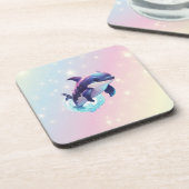 Leuke moderne Kawaii Orca Killer Walvis Roze en Bl Bier Onderzetter (Linkerzijde)