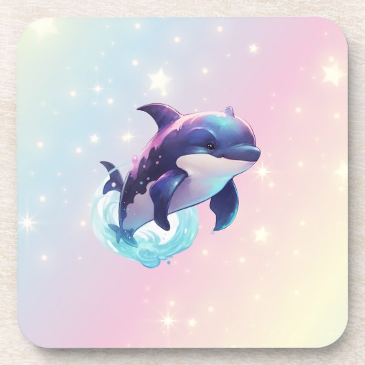 Leuke moderne Kawaii Orca Killer Walvis Roze en Bl Bier Onderzetter (Voorkant)