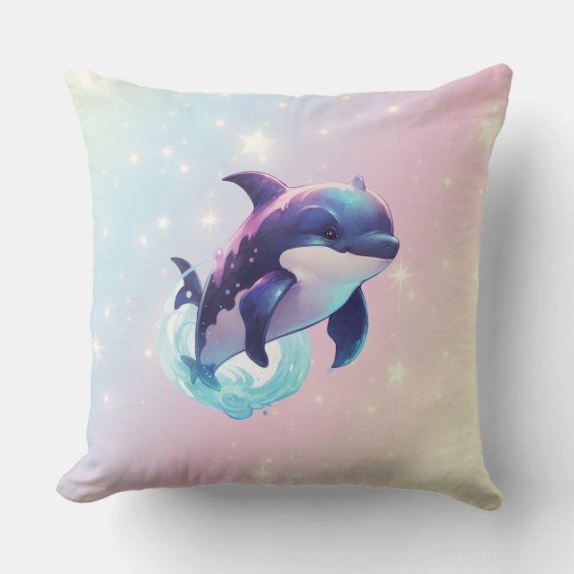 Leuke moderne Kawaii Orca Killer Walvis Roze en Bl Kussen (Voorkant)