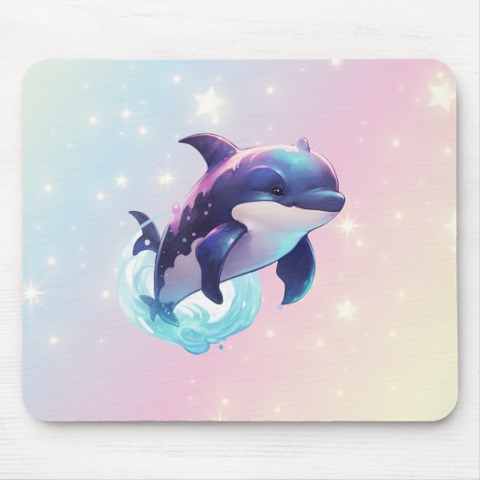Leuke moderne Kawaii Orca Killer Walvis Roze en Bl Muismat (Voorkant)