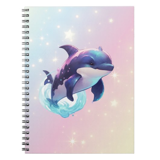 Leuke moderne Kawaii Orca Killer Walvis Roze en Bl Notitieboek (Voorkant)