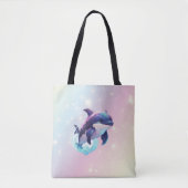 Leuke moderne Kawaii Orca Killer Walvis Roze en Bl Tote Bag (Voorkant)