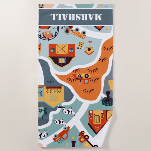 Leuke moderne kinder boerenerf trendy strandlaken (Voorkant)