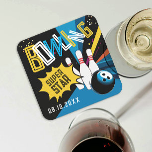 Leuke moderne kleurrijke Blue Strike Bowling Star  Kartonnen Onderzetters