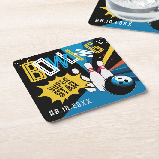 Leuke moderne kleurrijke Blue Strike Bowling Star Kartonnen Onderzetters (Schuin)