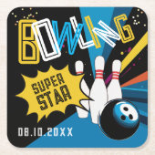 Leuke moderne kleurrijke Blue Strike Bowling Star  Kartonnen Onderzetters (Voorkant)